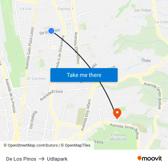 De Los Pinos to Udlapark map