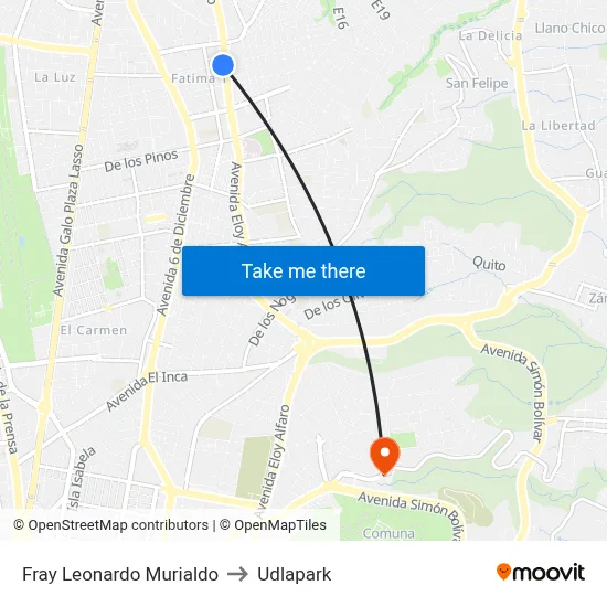 Fray Leonardo Murialdo to Udlapark map