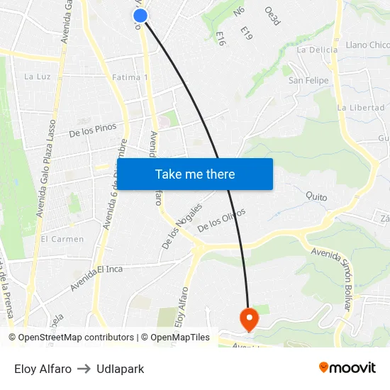 Eloy Alfaro to Udlapark map