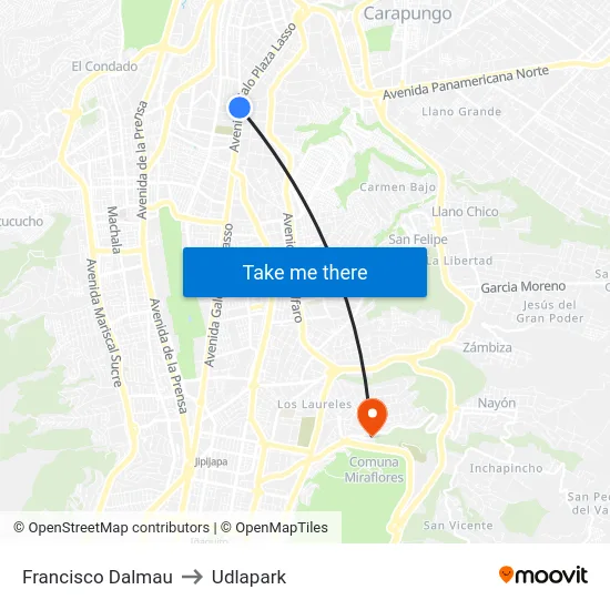 Francisco Dalmau to Udlapark map