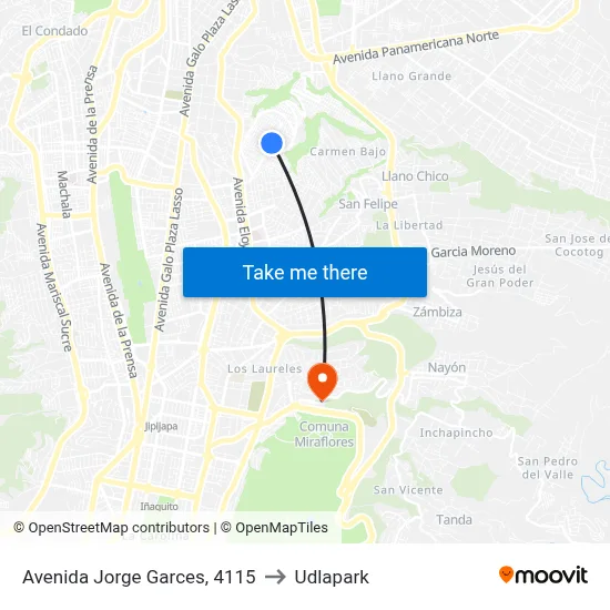 Avenida Jorge Garces, 4115 to Udlapark map