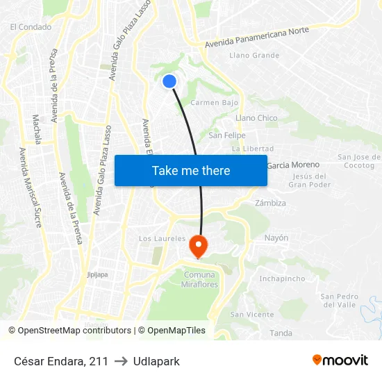 César Endara, 211 to Udlapark map