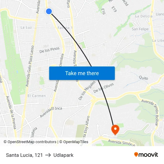 Santa Lucia, 121 to Udlapark map