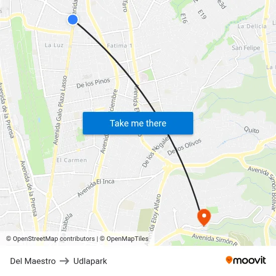 Del Maestro to Udlapark map