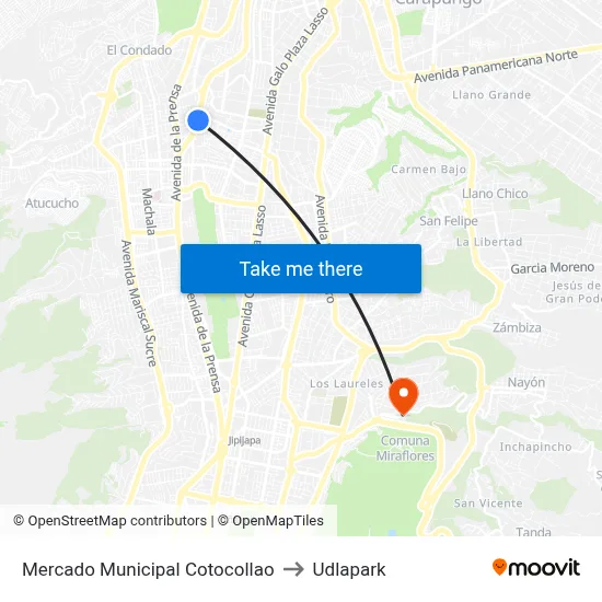 Mercado Municipal Cotocollao to Udlapark map