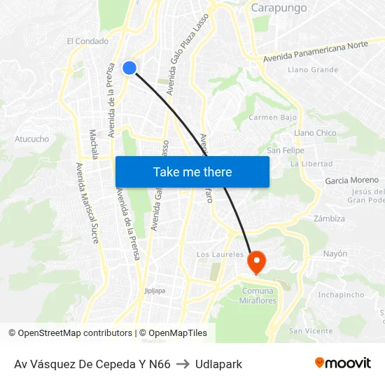 Av Vásquez De Cepeda Y N66 to Udlapark map