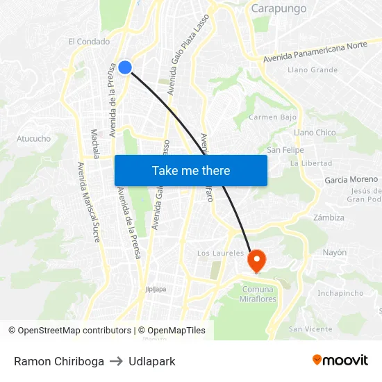 Ramon Chiriboga to Udlapark map