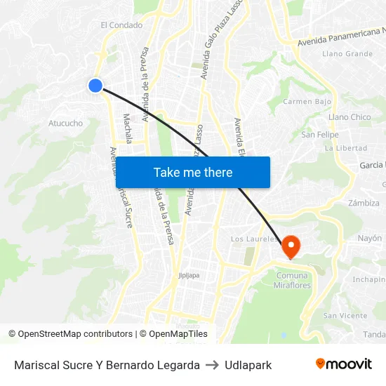 Mariscal Sucre Y Bernardo Legarda to Udlapark map