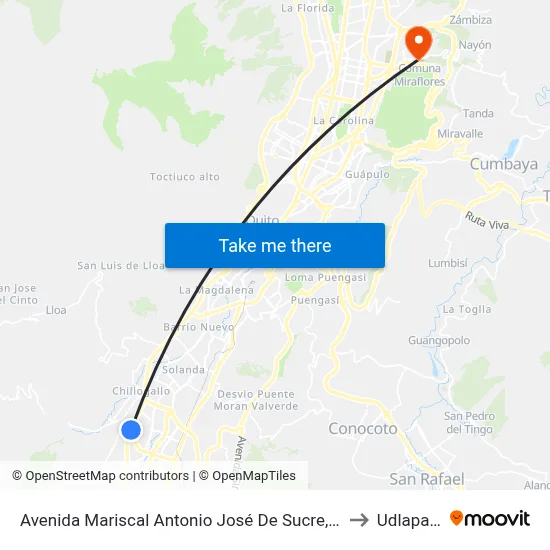 Avenida Mariscal Antonio José De Sucre, 70 to Udlapark map