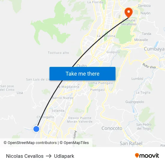 Nicolas Cevallos to Udlapark map