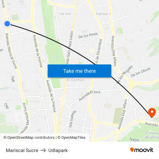 Mariscal Sucre to Udlapark map
