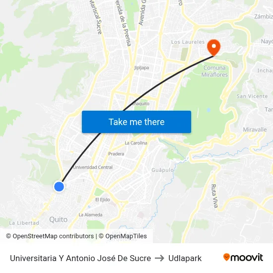 Universitaria Y Antonio José De Sucre to Udlapark map