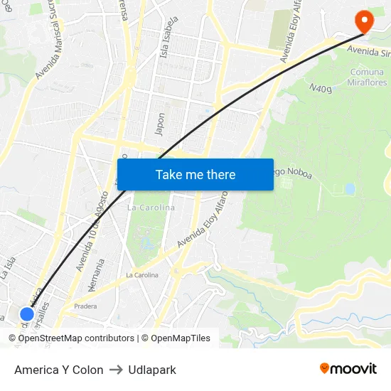 America Y Colon to Udlapark map