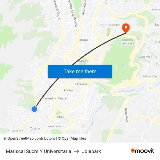 Mariscal Sucre Y Universitaria to Udlapark map