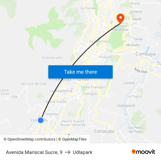 Avenida Mariscal Sucre, 9 to Udlapark map