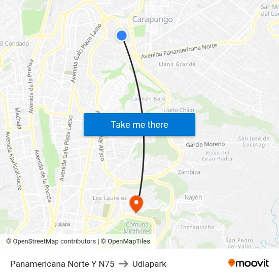 Panamericana Norte Y N75 to Udlapark map