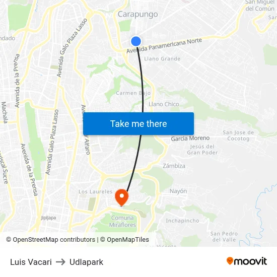 Luis Vacari to Udlapark map