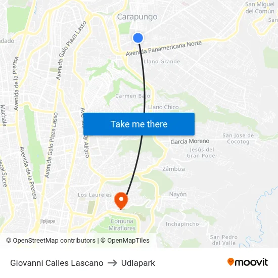 Giovanni Calles Lascano to Udlapark map