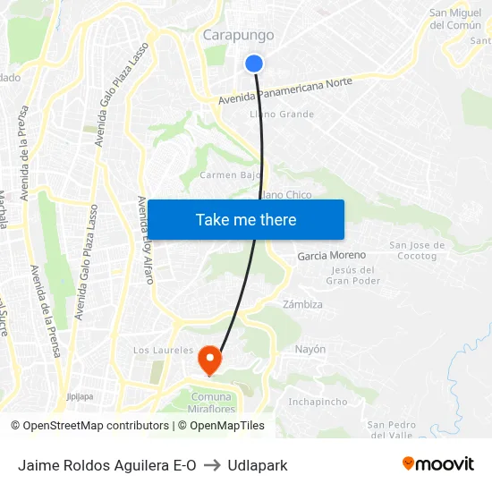 Jaime Roldos Aguilera E-O to Udlapark map