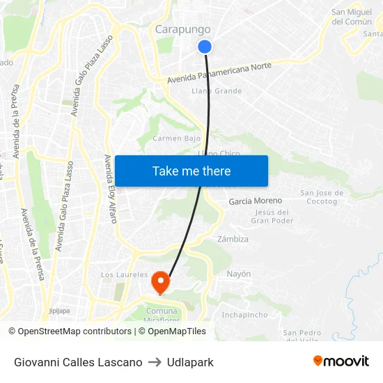 Giovanni Calles Lascano to Udlapark map