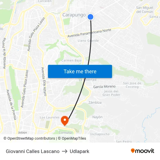 Giovanni Calles Lascano to Udlapark map