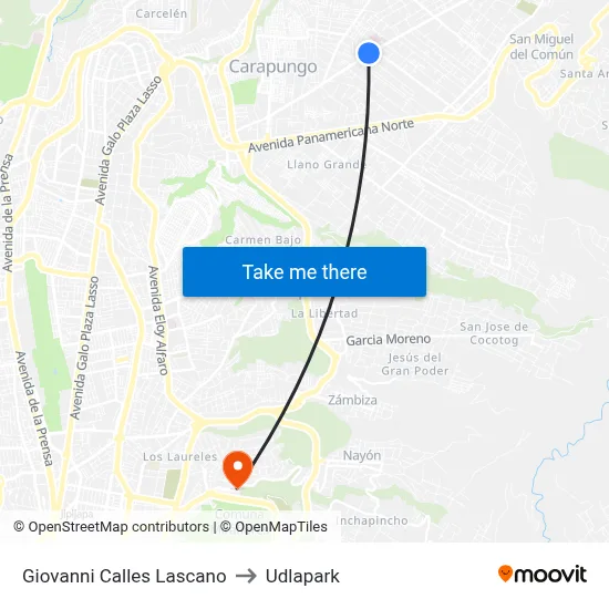 Giovanni Calles Lascano to Udlapark map