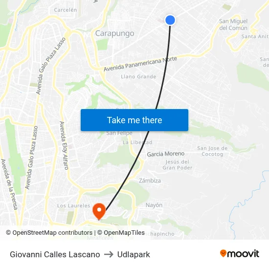 Giovanni Calles Lascano to Udlapark map