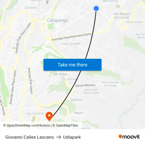 Giovanni Calles Lascano to Udlapark map