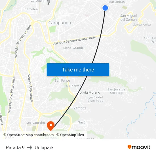 Parada 9 to Udlapark map
