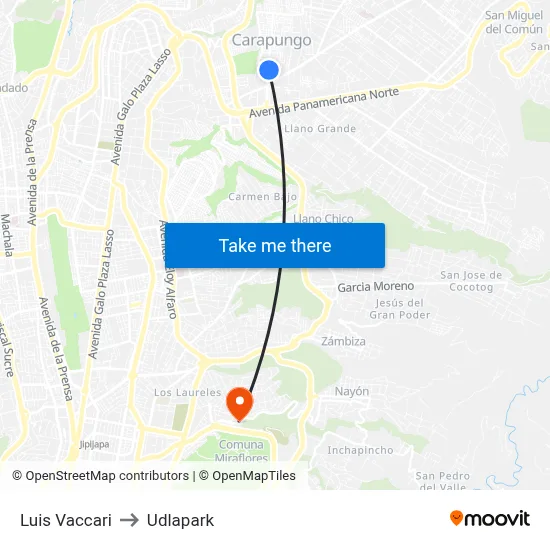 Luis Vaccari to Udlapark map