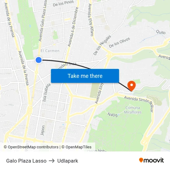 Galo Plaza Lasso to Udlapark map