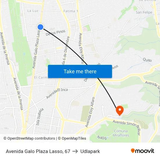 Avenida Galo Plaza Lasso, 67 to Udlapark map