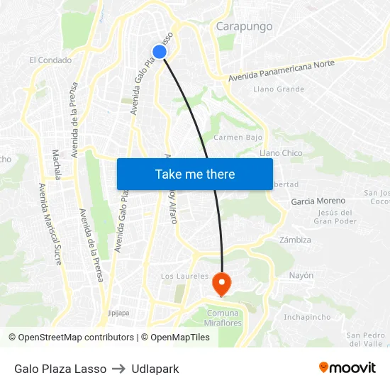 Galo Plaza Lasso to Udlapark map