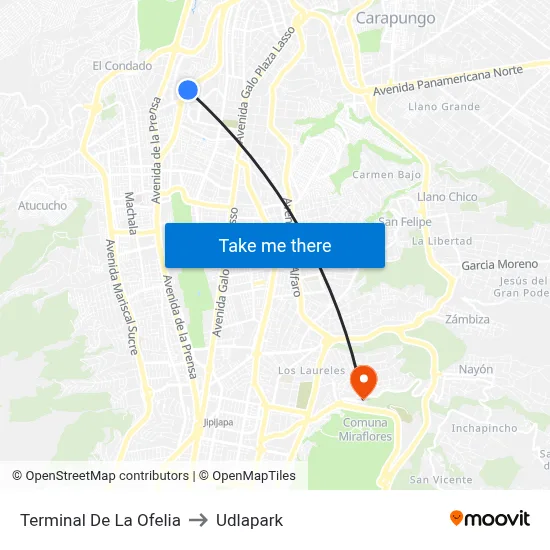 Terminal De La Ofelia to Udlapark map