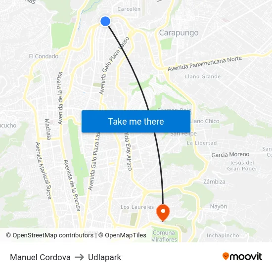 Manuel Cordova to Udlapark map