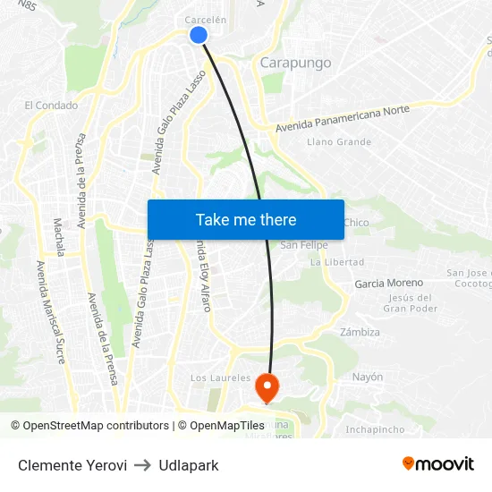 Clemente Yerovi to Udlapark map
