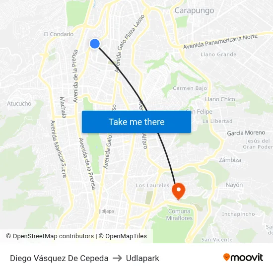Diego Vásquez De Cepeda to Udlapark map