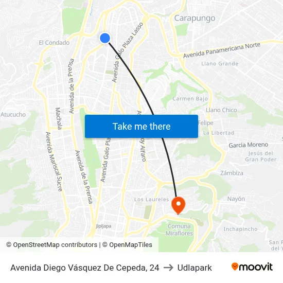 Avenida Diego Vásquez De Cepeda, 24 to Udlapark map