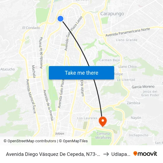 Avenida Diego Vásquez De Cepeda, N73-64 to Udlapark map