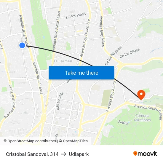 Cristóbal Sandoval, 314 to Udlapark map