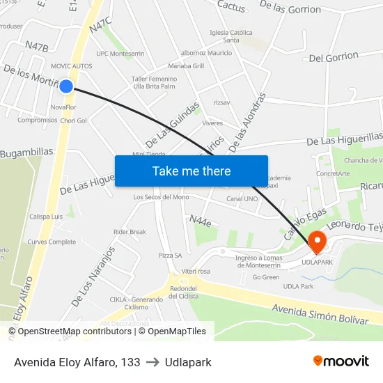 Avenida Eloy Alfaro, 133 to Udlapark map