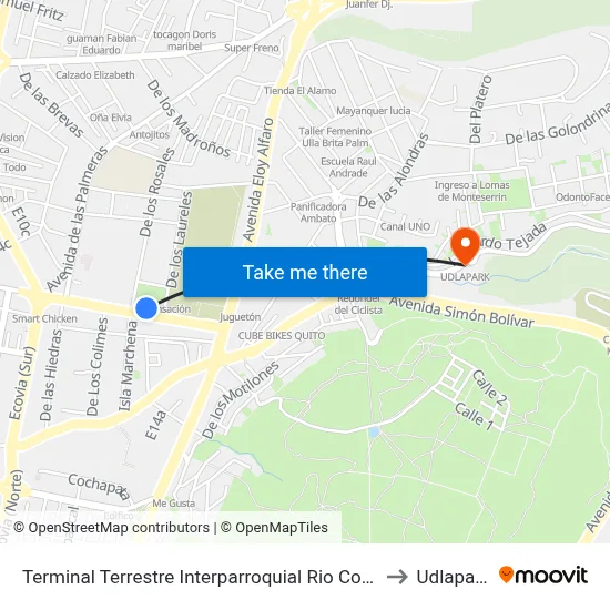 Terminal Terrestre Interparroquial Rio Coca to Udlapark map