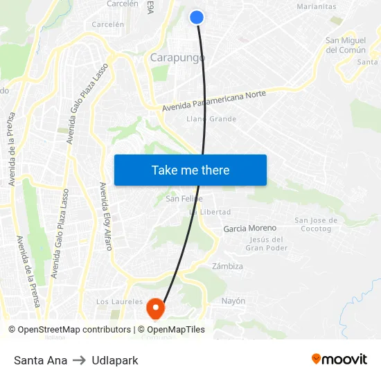 Santa Ana to Udlapark map