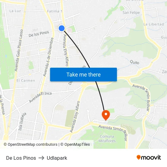 De Los Pinos to Udlapark map