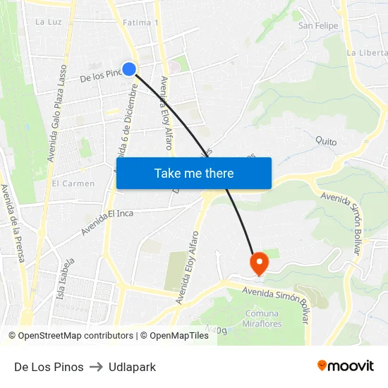 De Los Pinos to Udlapark map