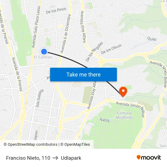 Franciso Nieto, 110 to Udlapark map