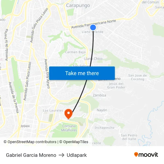 Gabriel Garcia Moreno to Udlapark map
