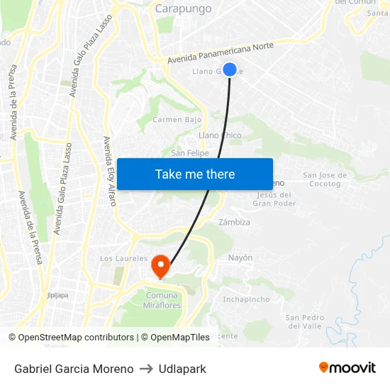 Gabriel Garcia Moreno to Udlapark map