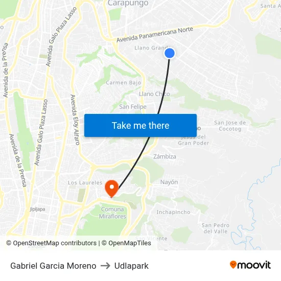 Gabriel Garcia Moreno to Udlapark map