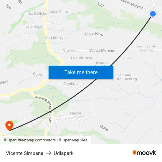 Vicente Simbana to Udlapark map